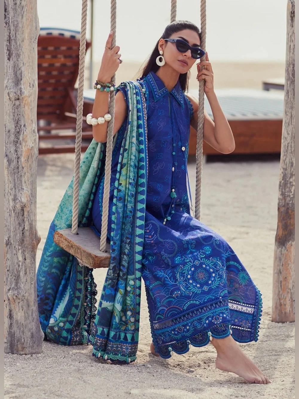 FARAH TALIB AZIZ | LAWN 25 | BERYL DEEP BLUE Indian Pakistani dress - Picture 2 of 9